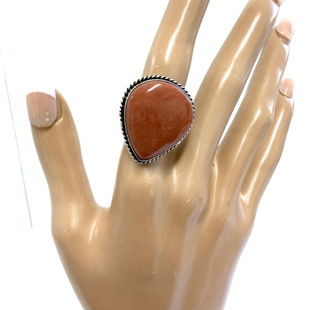 Handmade Ring‎ Aventurine Pear Silver Plated Adjustable Size 5–7.5